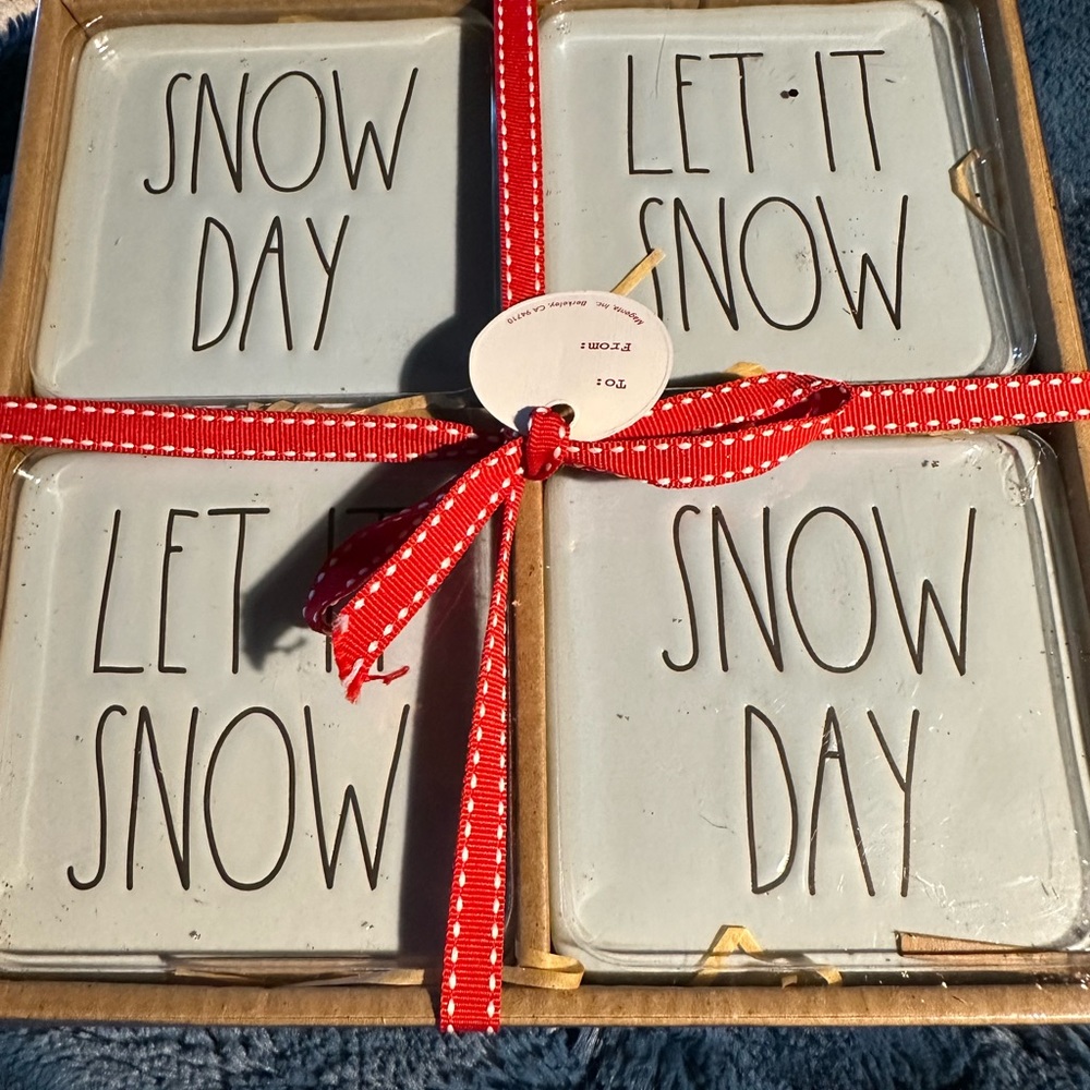 Rae Dunn Snow Day Coasters - Brand New- Set of 4